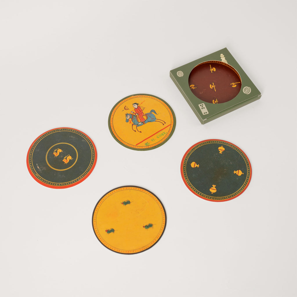 Set of 5 Paper Coasters (Dashavatara Ganlita 1-5 Playing Cards Collection)